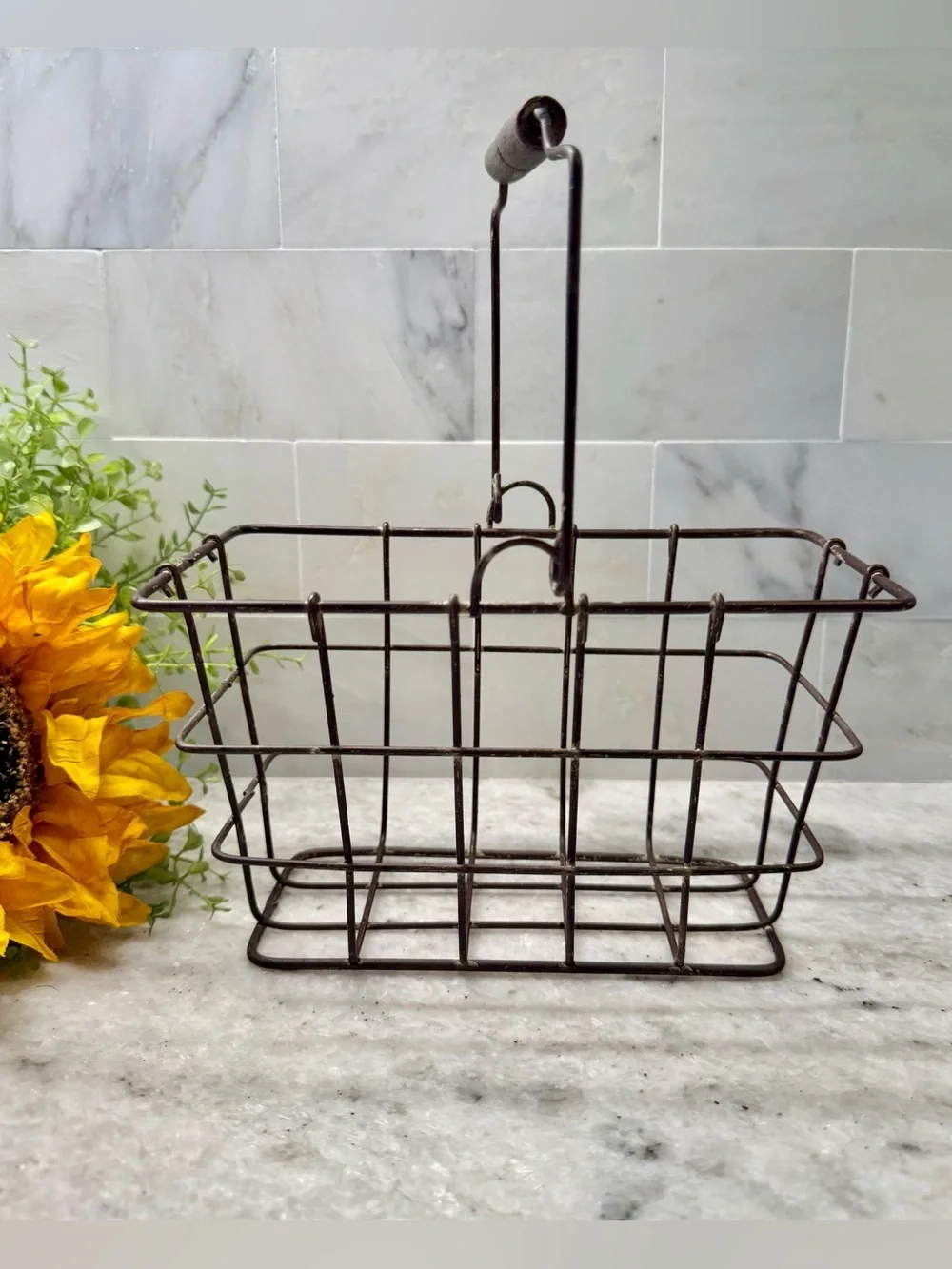 New Rustic Distressed Brown Metal Basket Organizer Holder Decor 8” x 5” x 4.75”